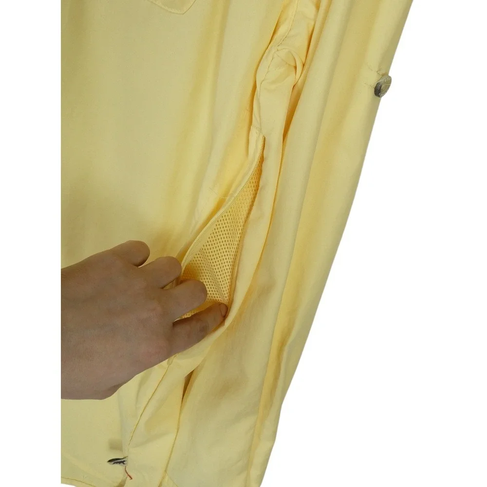 Dakota Grizzly Button Up Hiking Shirt Men L Yellow‎ Outdoor Nylon roll up sleeve
